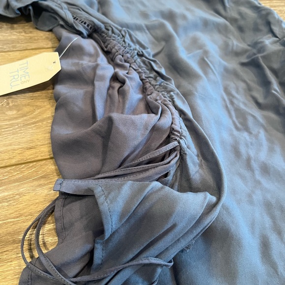 Blue Ruffle Scrunch Side Tie Tank Blouse Top - Picture 5 of 5